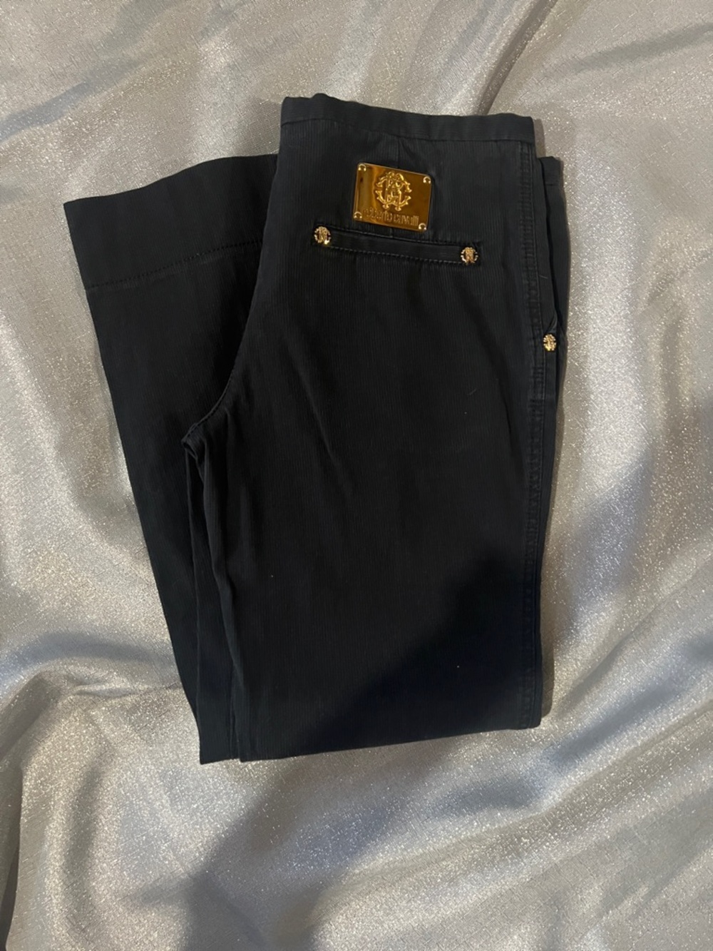 Roberto Cavalli Black Jeans with Gold Plaque